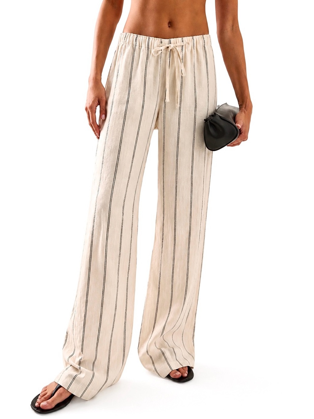 NWOT Reformation Relaxed Olina Striped Linen Pants in Oatmeal & Black | Size XS